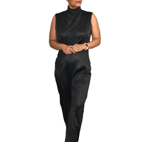 Vintage Jer Marai Jumpsuit Black Lingerie Nylon 60s Lace Loungewear Size Medium - Picture 15 of 16